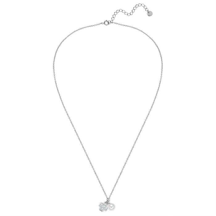 Kette mit Anhänger KLEEBLATT mit Zirkonia/Süßwasser-Zuchtperle silber