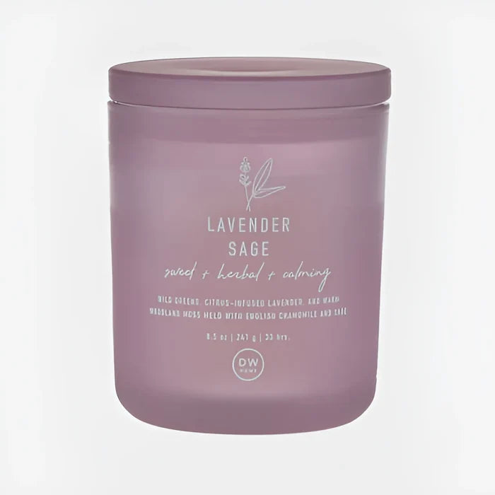 Lavender Sage Candle in frosted glass jar, perfect for boho and free spirit decor