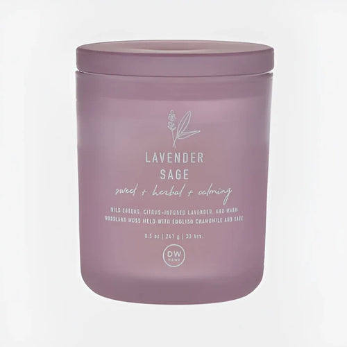 Lavender Sage Candle in frosted glass jar, perfect for boho and free spirit decor