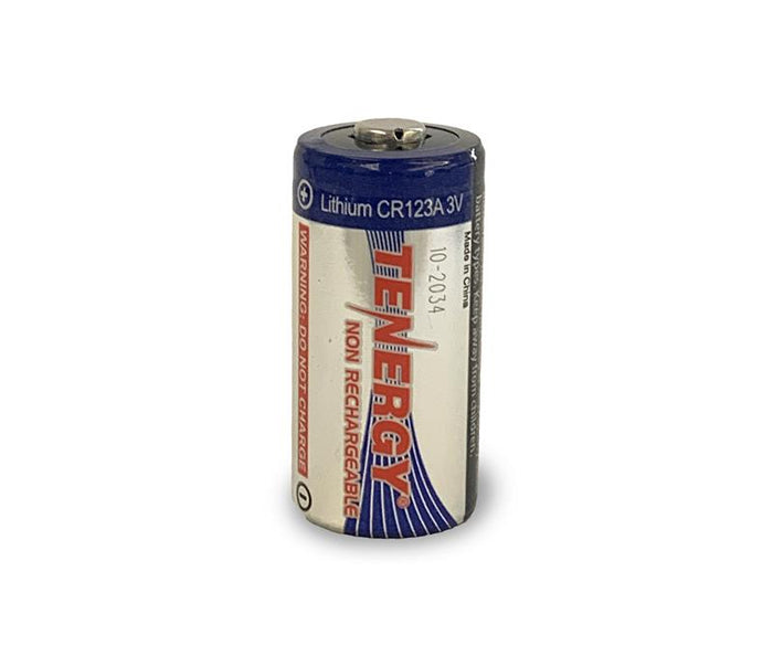 Teleguy lithium CR123A 3V battery on a white background