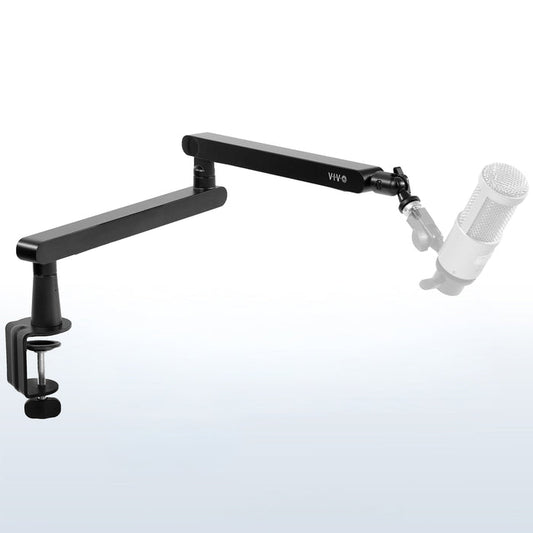Low height adjustable clamp-on microphone arm desk mount.