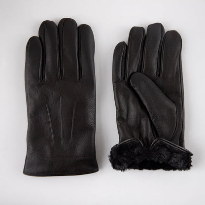 Men's Sheepskin Leather Extra Plush Faux Fur Gloves