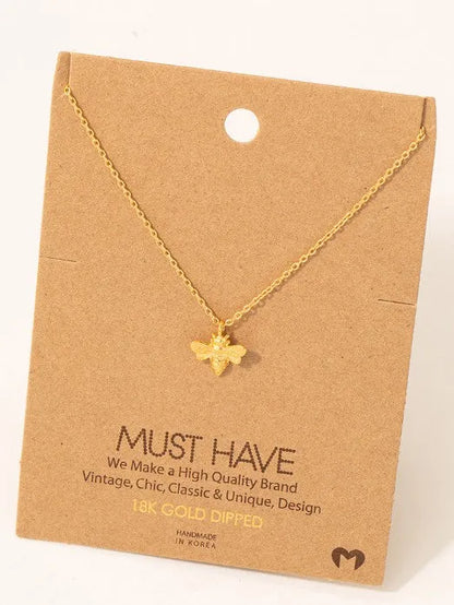 Mini bee gold pendant dainty necklace with delicate chain