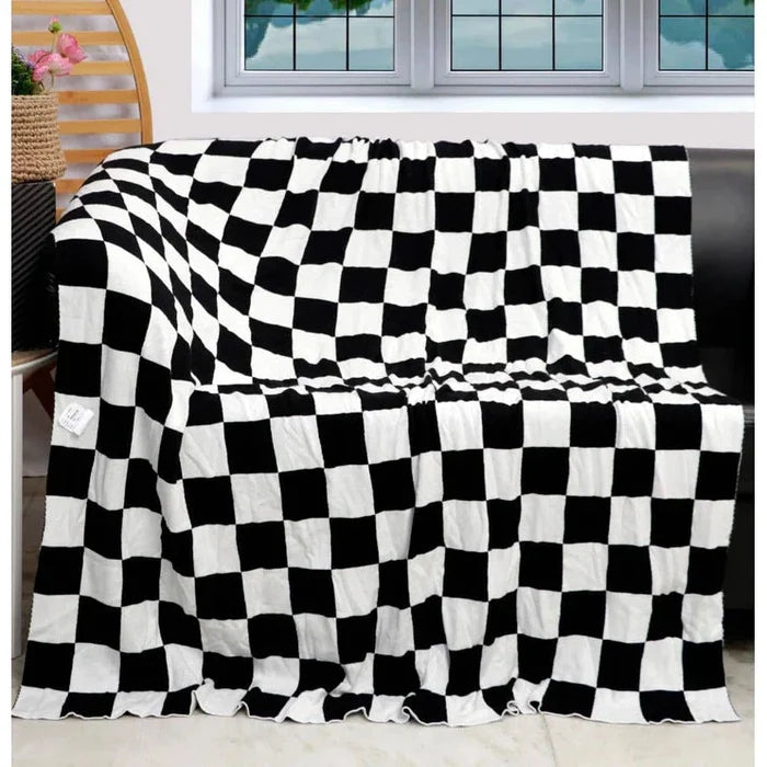 Monochrome Checkered Black and White Throw Blanket - Rugs by Roo