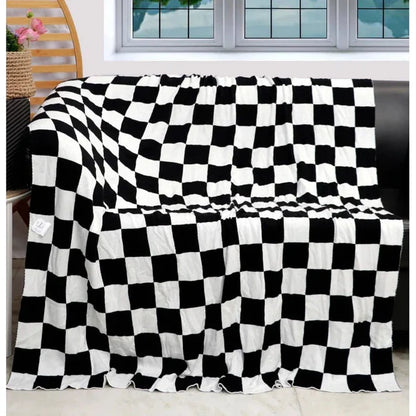 Monochrome Checkered Black and White Throw Blanket - Rugs by Roo