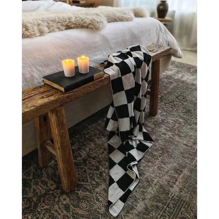 Monochrome Checkered Black and White Throw Blanket - Rugs by Roo