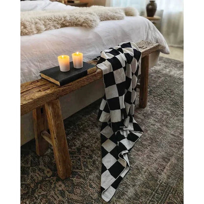 Monochrome Checkered Black and White Throw Blanket - Rugs by Roo