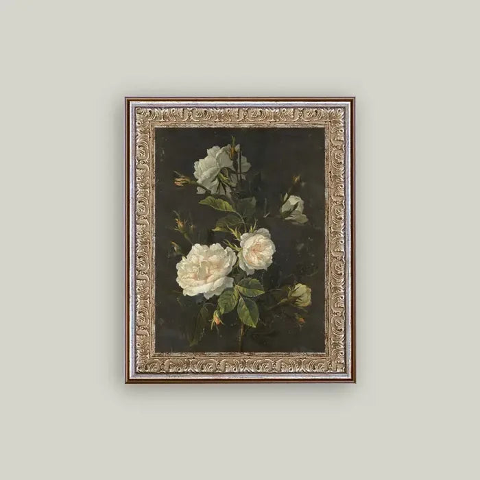 Moody Still Life Rose Framed Antique Art