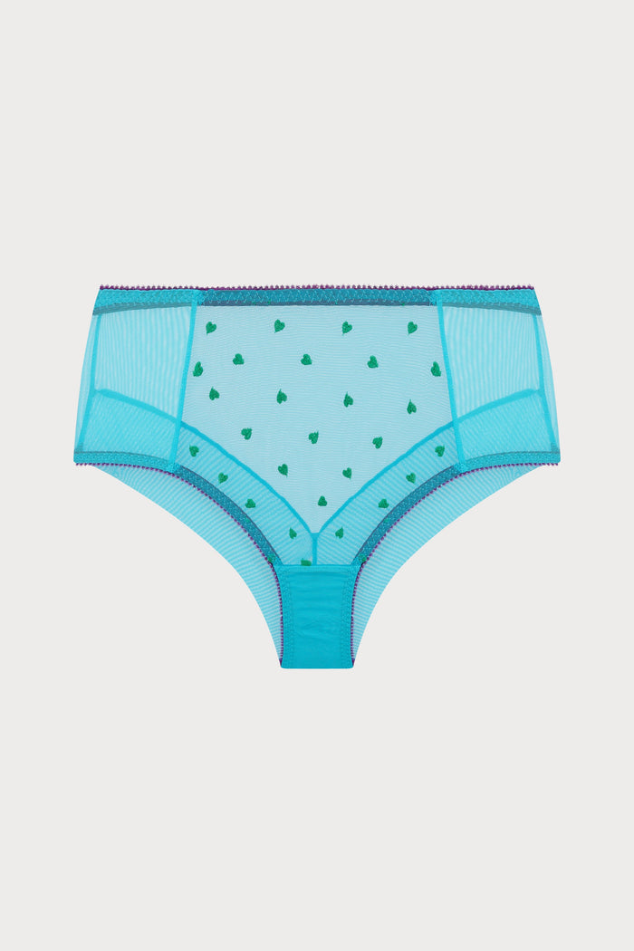 Nelle Heart Embroidery High Waist Knicker in Bright Blue