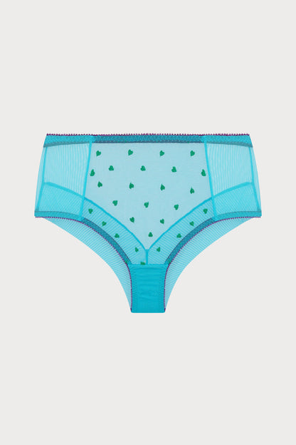 Nelle Heart Embroidery High Waist Knicker in Bright Blue