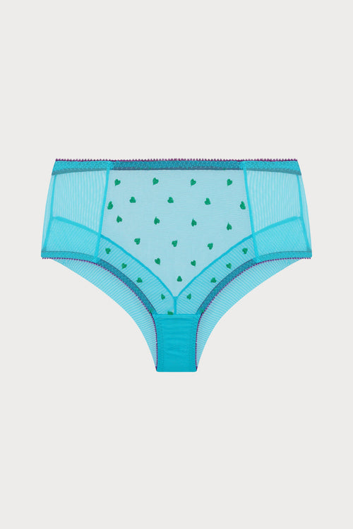 Nelle Heart Embroidery High Waist Knicker in Bright Blue