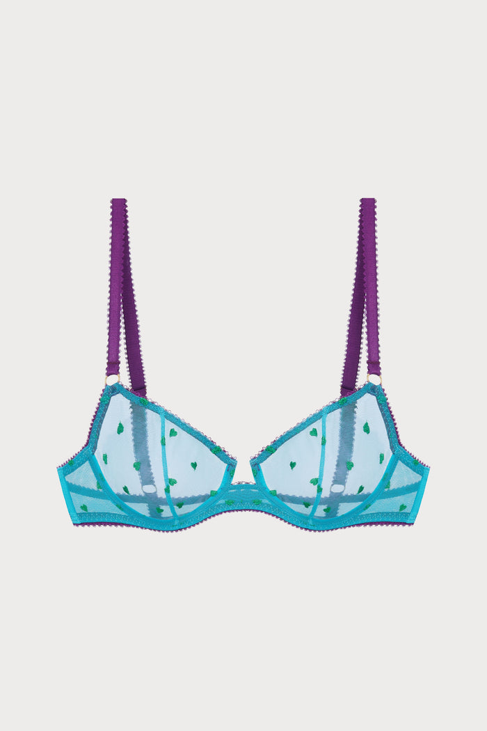 Nelle Heart Embroidery Underwire Bra in Bright Blue