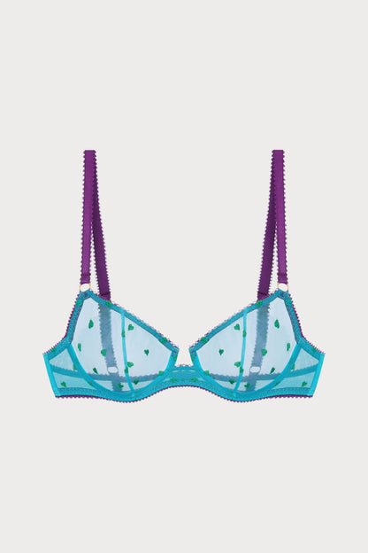Nelle Heart Embroidery Underwire Bra in Bright Blue