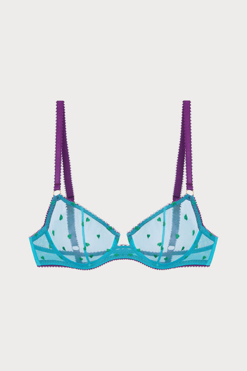 Nelle Heart Embroidery Underwire Bra in Bright Blue