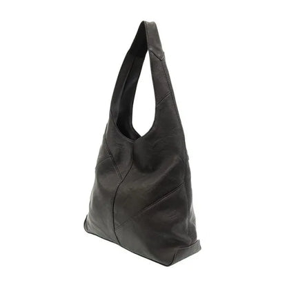 Black leather hobo handbag with vegan leather and brass plated hardware, NEVE PUZZLE HOBO