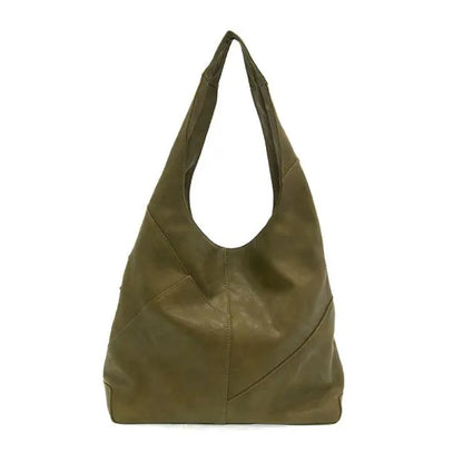 Olive green vegan leather NEVE PUZZLE HOBO bag with slouchy design and brass plated hardware