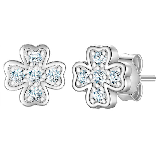 Ohrstecker KLEEBLATT mit Zirkonia silber