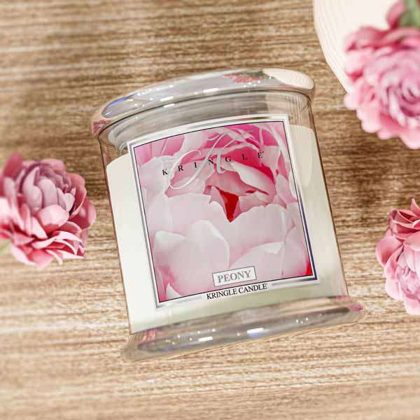 Peony Scented 4 wick candle Jar on it's side