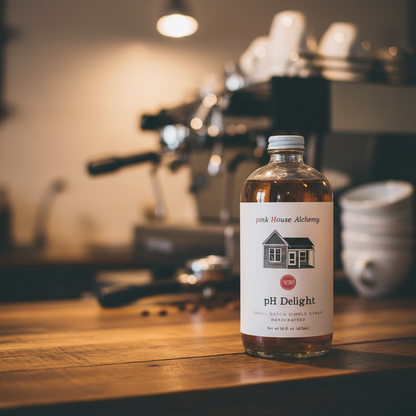 pH-Delight-Simple-Syrup on the counter in a coffee shop