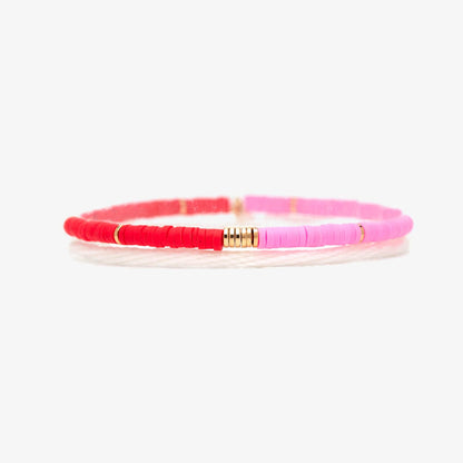 Pink and Red Vinyl Disc Bead Stretch Bracelet Set