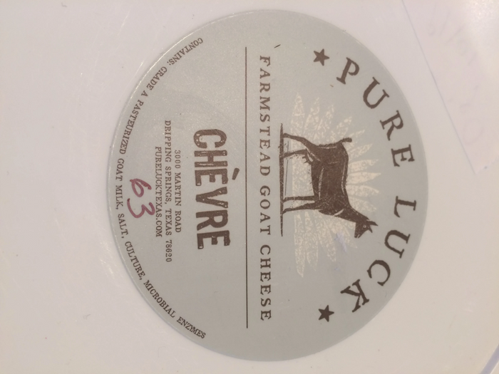 PLAIN CHEVRE from Pure Luck Dairy, fresh goat cheese from Dripping Springs, TX.
