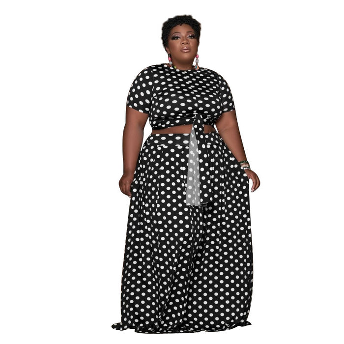 Plus Size Dot Casual Two-Piece Suit Polka Dot  Women Suit
