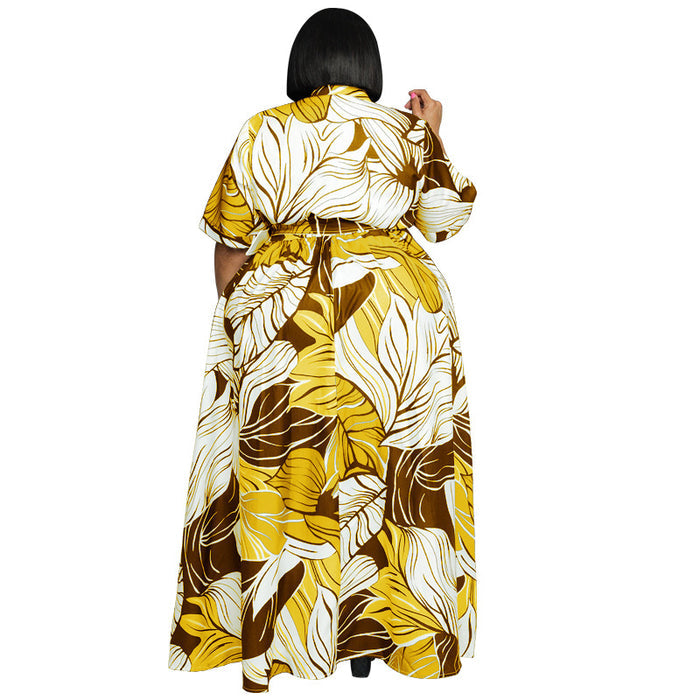 Plus Size Summer Print Long Casual  Women Dress