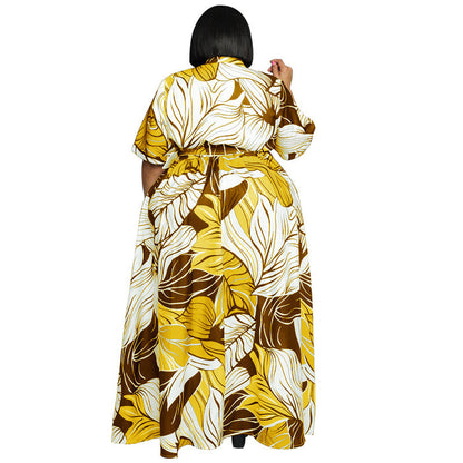 Plus Size Summer Print Long Casual  Women Dress