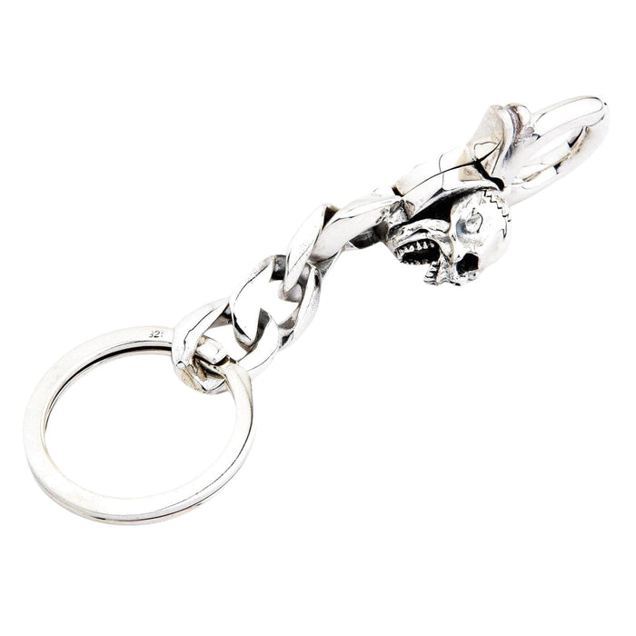 Full length perspective of gothic skull sterling silver keychain