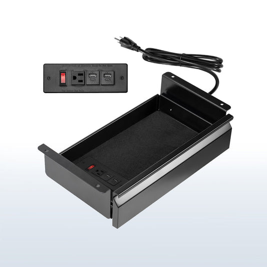 Durable versatile pullout under desk organizer drawer for extra storage with built-in power strip.