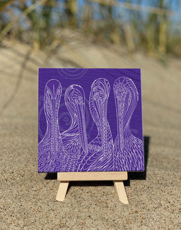 Purple Pelican Party Ceramic Tile