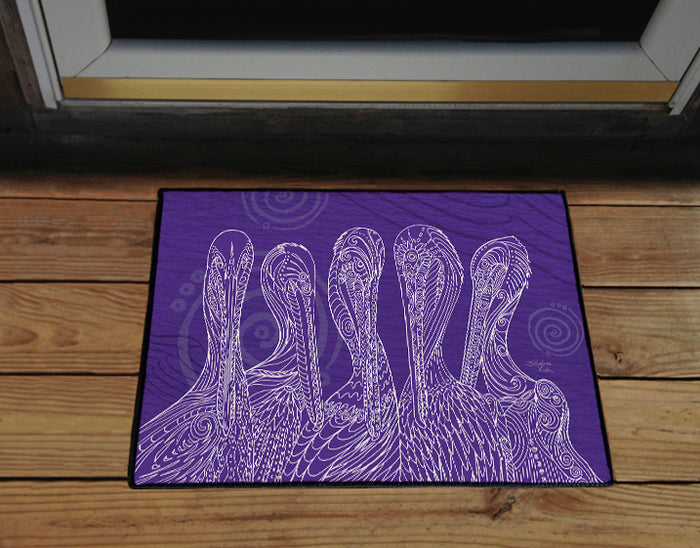 Purple Pelican Party Door Mat