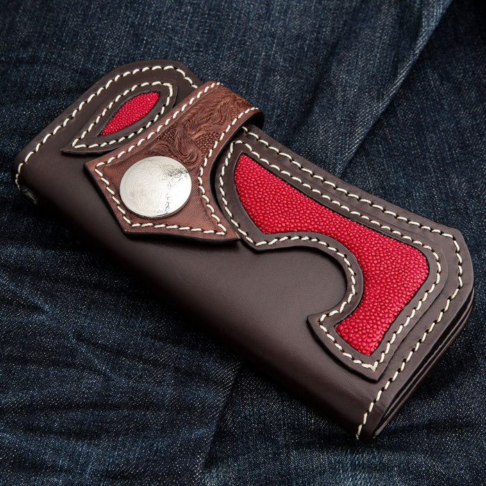 Japanese Tribal Red Stingray Leather Cowboy Biker Wallet [2]