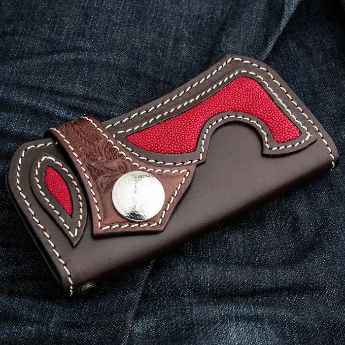 Japanese Tribal Red Stingray Leather Cowboy Biker Wallet [3]