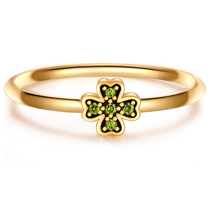 Ring KLEEBLATT mit Zirkonia grün gelbgold