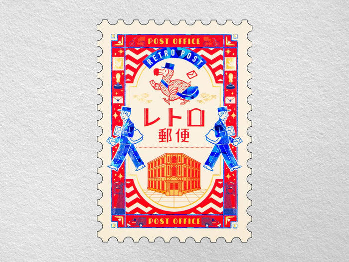 Rokkaku x ObiWan Stamp Shaped Postcard - Retro Mail