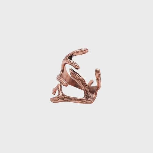 Copper-colored abstract deer antler ring featured in the Rose Gold Deer Antler Ring collection