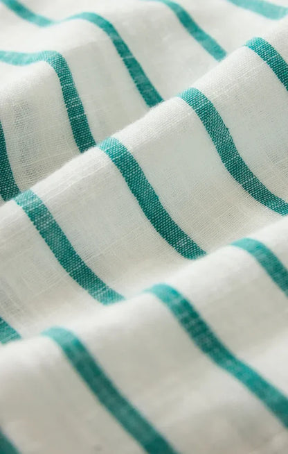 White fabric with teal green stripes detail on the saturdays stripe button down shirt for casual wear