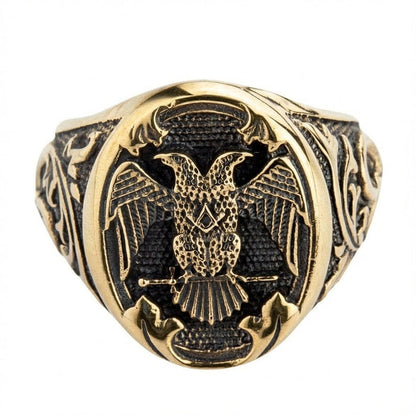 Front view of the oval face featuring the 32nd degree double headed eagle emblem in relief