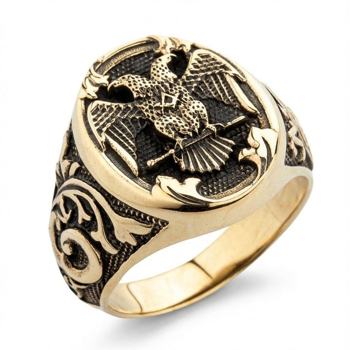 Side profile showing the ornate baroque scrollwork on the solid brass band shoulders