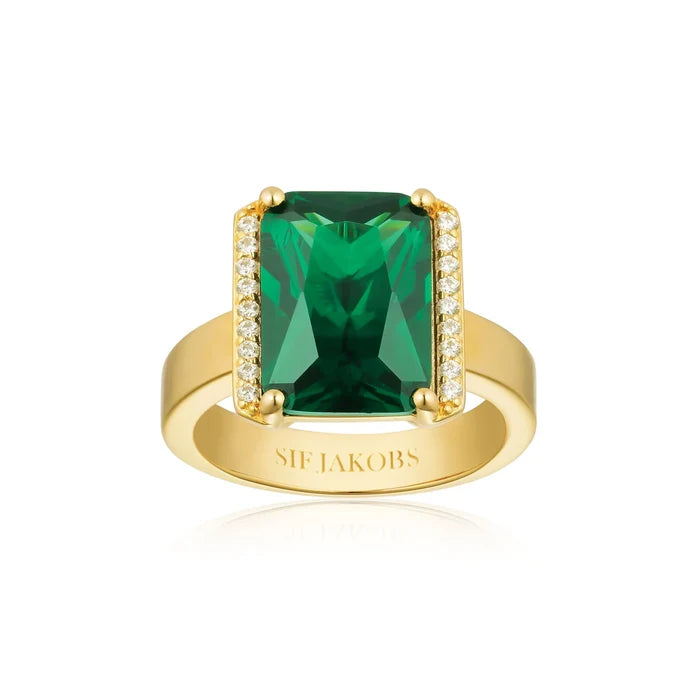 Sif Jakobs Ring Roccanova X-Grande – 18K vergoldet mit grünen und weissen Zirkonia-Steinen - SJ-R42267-GCZ-YG-56