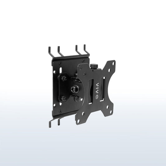 Pegboard mounted single monitor mount with tilt, swivel, and rotation.
