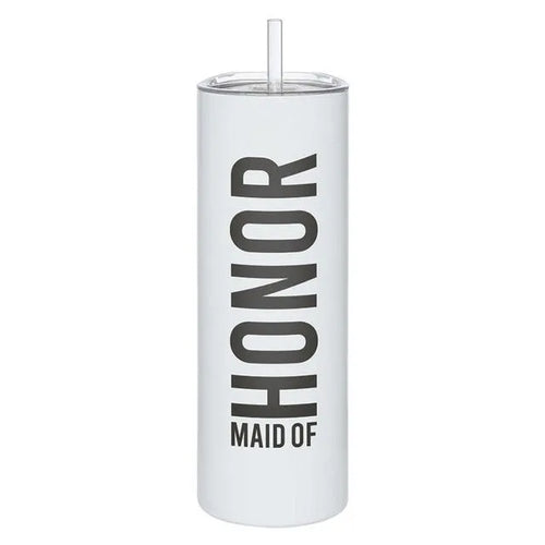 White honor skinny tumbler with straw featuring double-wall insulation and BPA-free lid