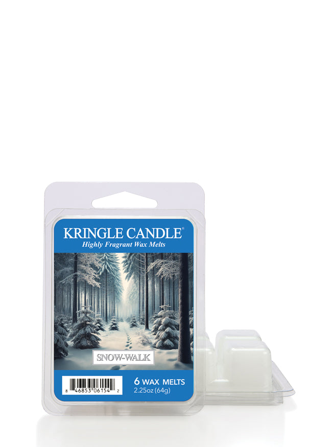 Kringle Candle "Snow-Walk" wax melt pack featuring a snowy forest image, contains 6 melts, 2.25oz (64g).