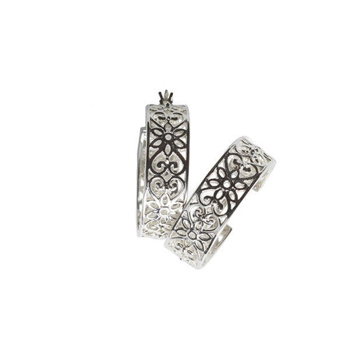 Southern Gates Sterling Silver Courtyard Jasmine Hoop Earrings