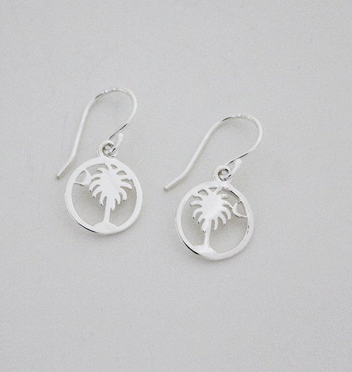 Southern Gates Sterling Silver Tiny Round Palmetto Tree and Moon Earrings