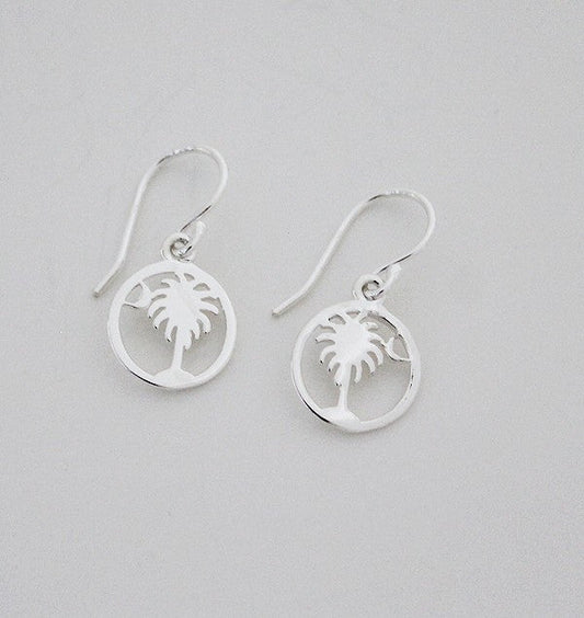Southern Gates Sterling Silver Tiny Round Palmetto Tree and Moon Earrings