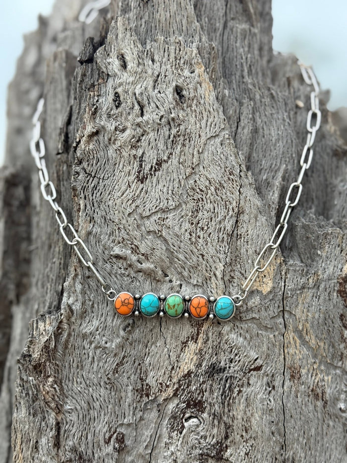 Spiny Oyster Turquoise Stones Bar Necklace