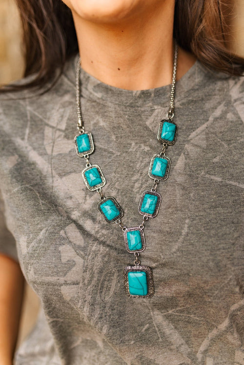 Square Turquoise Lariat Necklace