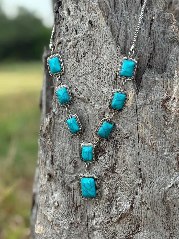 Square Turquoise Lariat Necklace